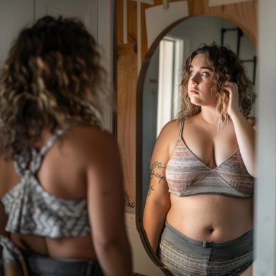 Mulher se olhando no espelho